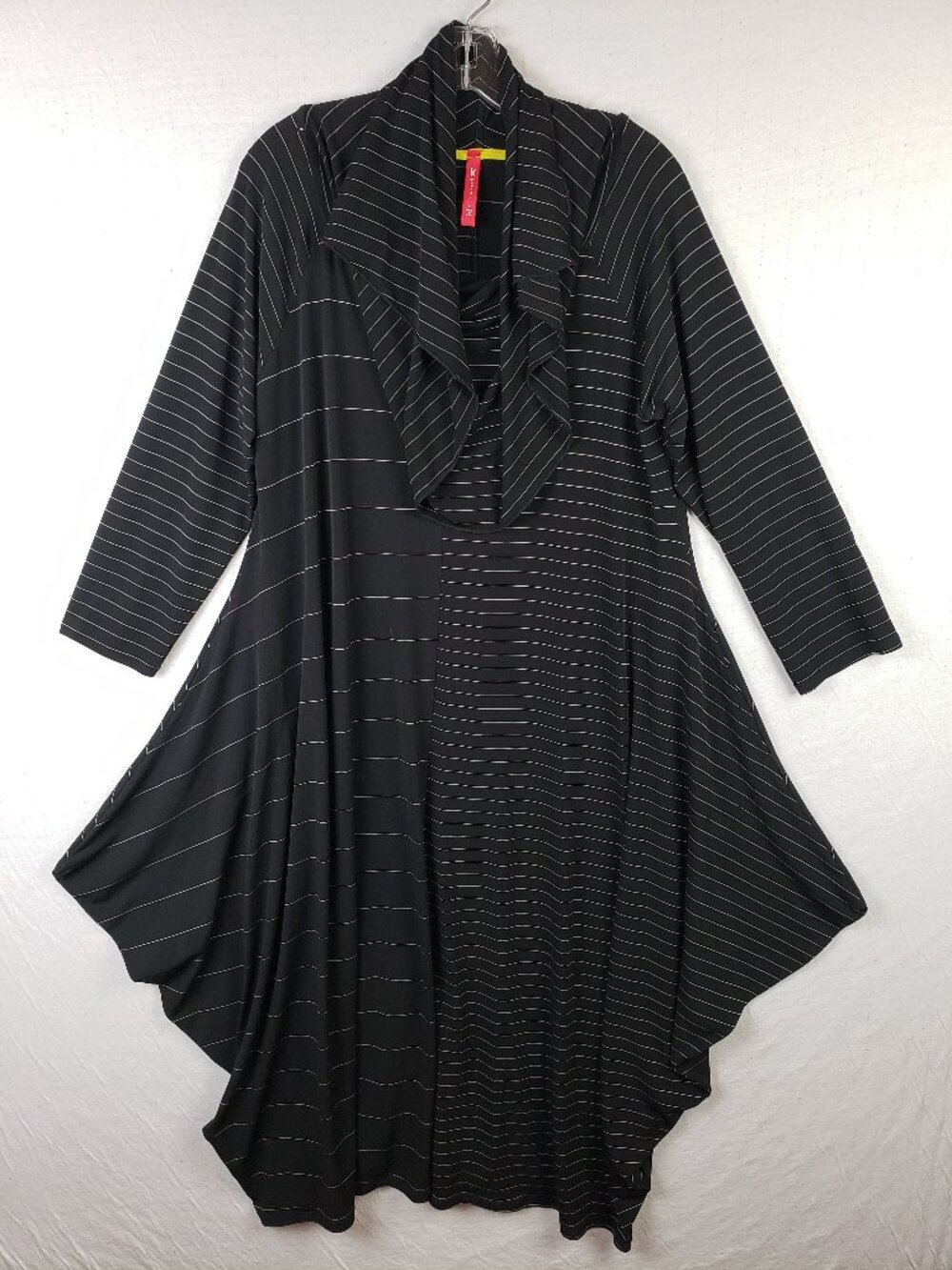 IC by Connie K Cocoon Dress Midi Lagenlook Stretch Slinky Stripes Draped Neck L
